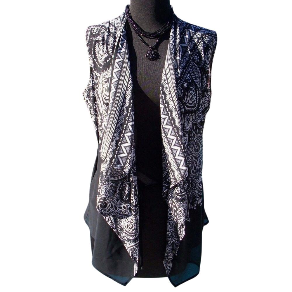 Cache Black White Cover Up Shrug Wrap Top Self Belt ASYMMETRICAL Stretch NWT $98
